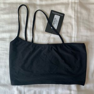 Pretty Little Thing Black Slinky Asymmetric Strap Crop
